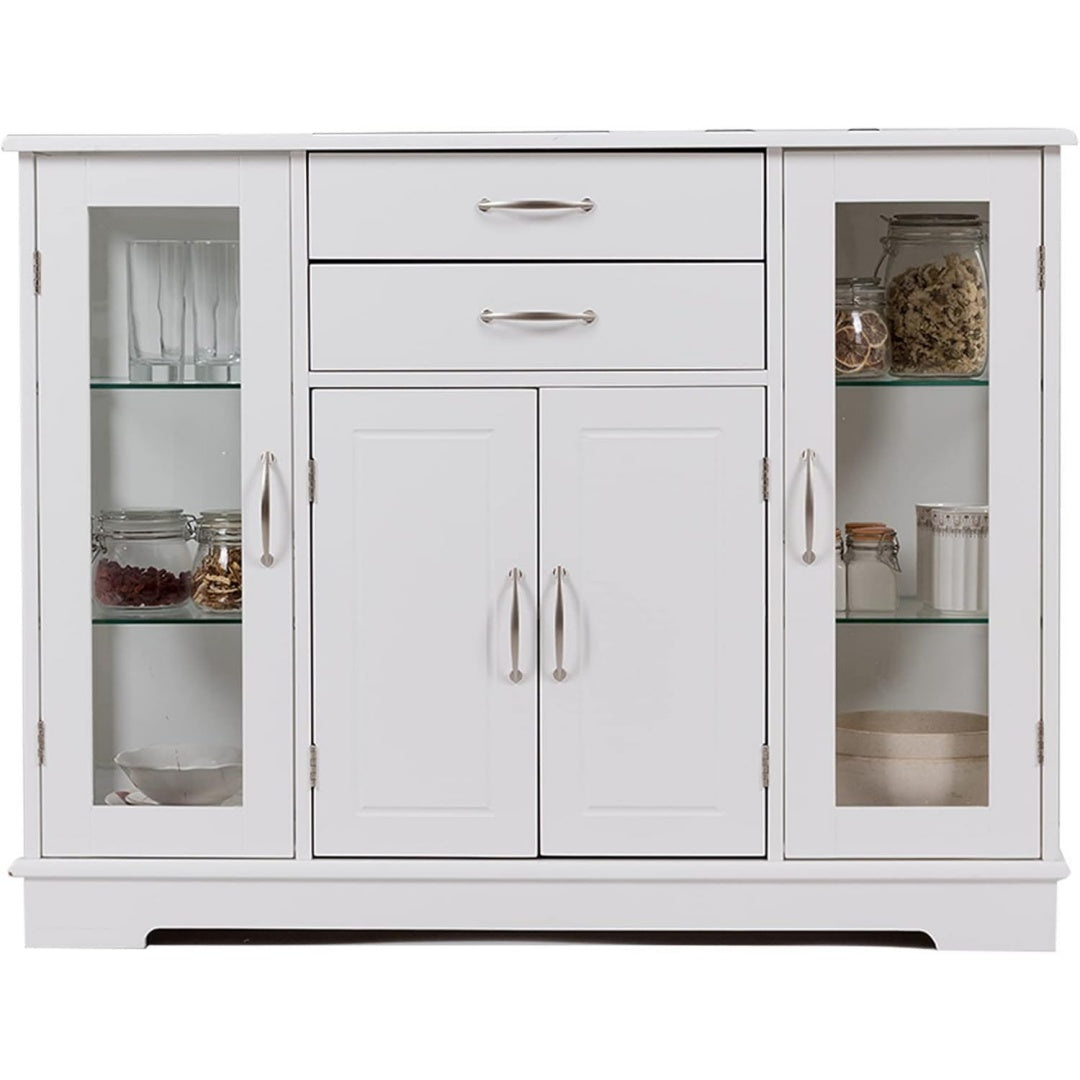 Gris clair sideboard en verre, 2 tiroirs