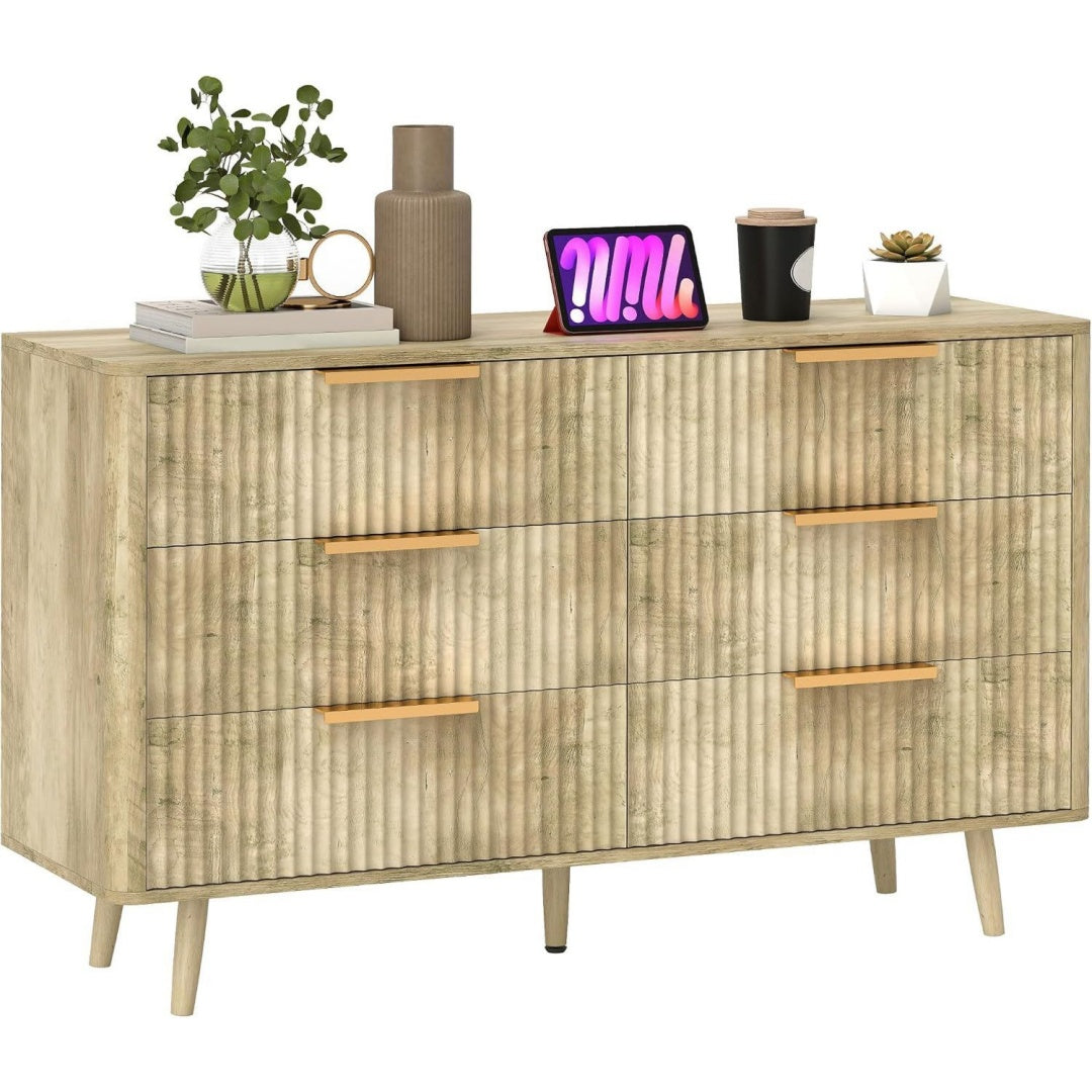Marron chiffonnier en bois, 6 tiroirs