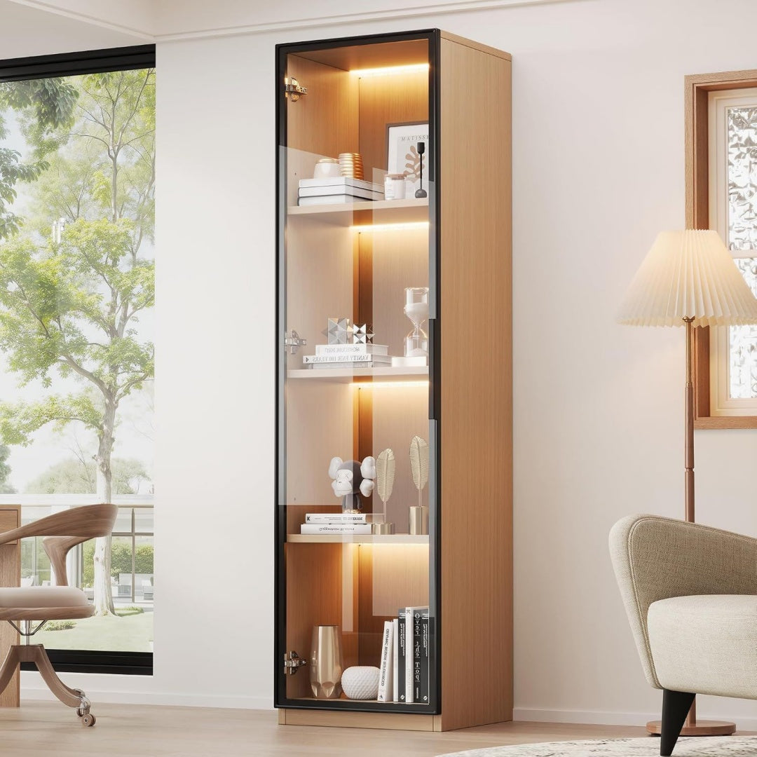 Armoire vitree gris clair verre 40 cm, rangement design moderne