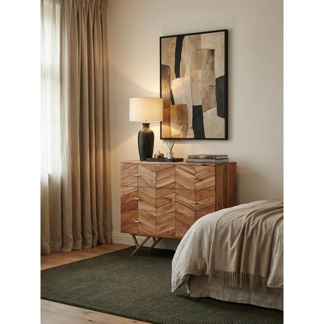 Malin, armoire a tiroirs or en bois 3 tiroirs