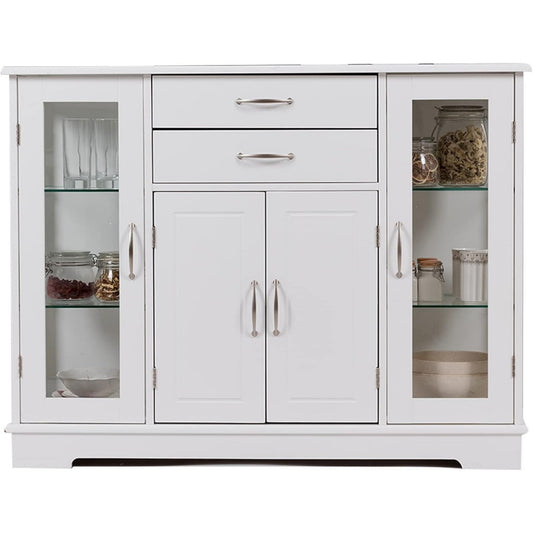 Gris clair sideboard en verre, 2 tiroirs