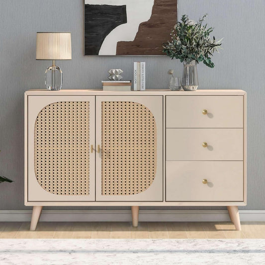 Commode avec effet cannage gris 120 x 40 x 82.5 cm