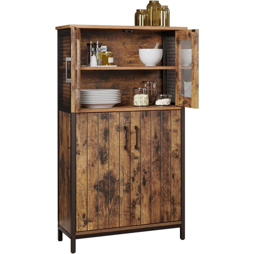 Credence marron 2 etageres de rangement, acier style industriel