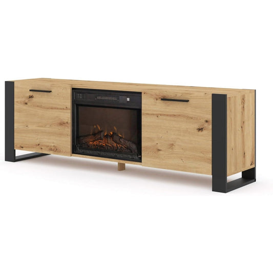 Console TV marron finition chene 180 cm, rangement design moderne