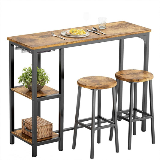 Ensemble bar gris fonce 2 etageres, design moderne bois massif pour salon
