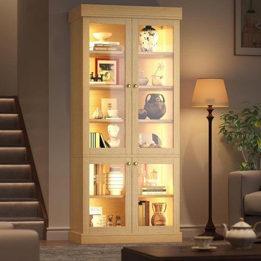 Vitrine d'exposition style contemporain marron 2 etageres, bois ingenierie durable