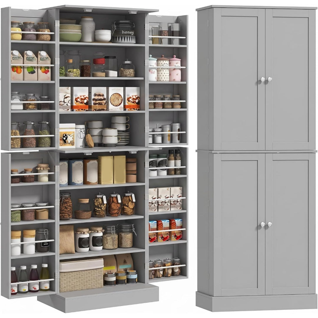 Credence gris 8 etageres, style contemporain bois ingenierie pour salon