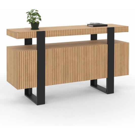 Buffet beige niches ouvertes a 4 portes bois ingenierie