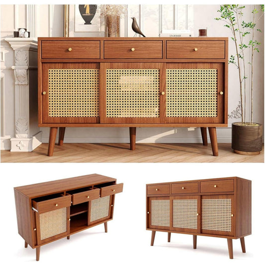 Commode marron 120 x 40 x 78 cm effet cannage