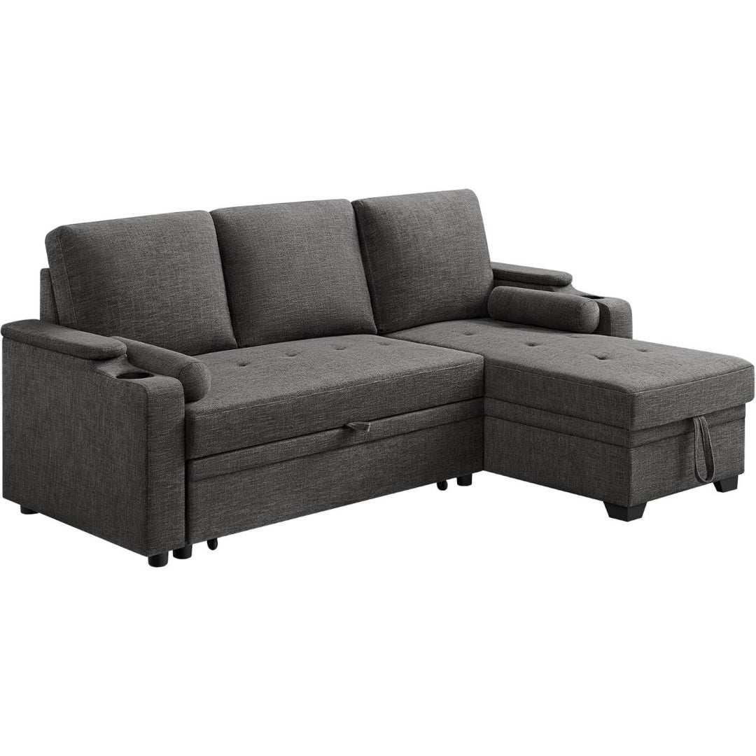 Allure contemporaine, divan gris fonce, bois