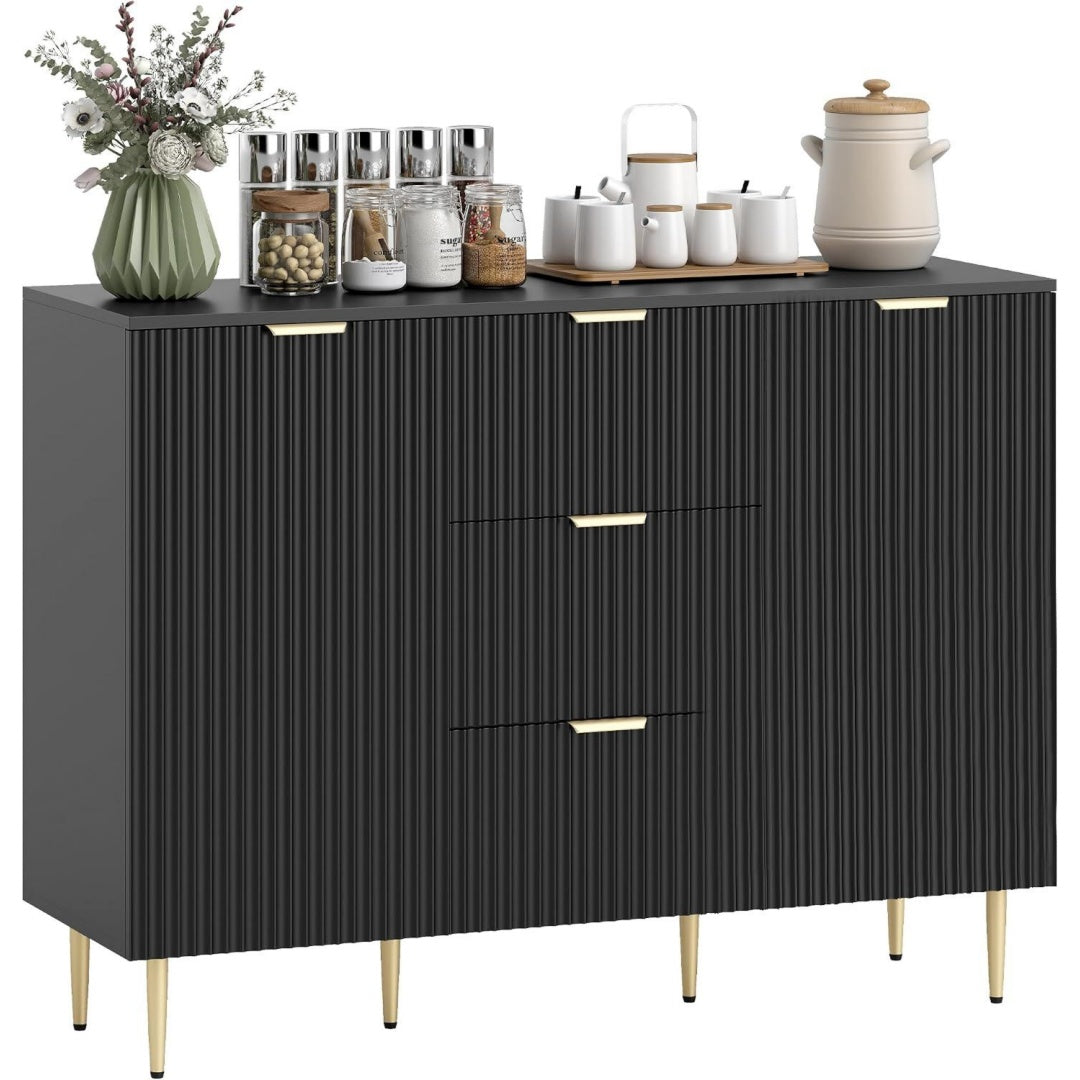 Enfilade noir 3 etageres, design moderne bois ingenierie pour salon