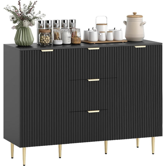 Enfilade noir 3 etageres, design moderne bois ingenierie pour salon