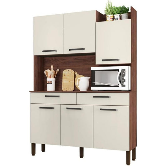 Buffet gris clair fonctionnel compartiments ouverts 6 portes, 2 tiroirs et 2 etageres