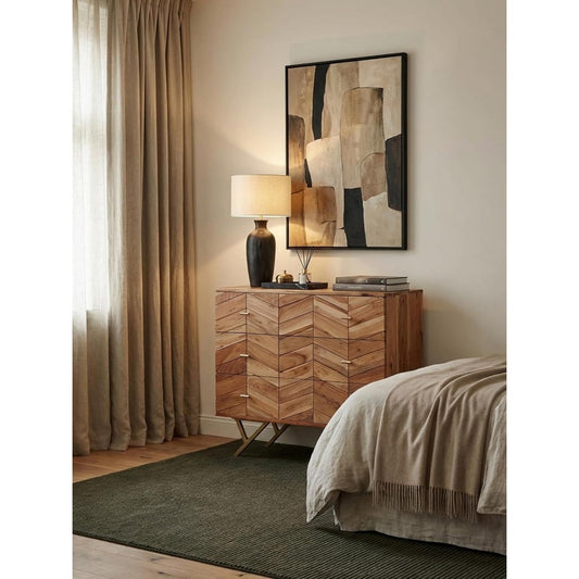 Malin, armoire a tiroirs or en bois 3 tiroirs