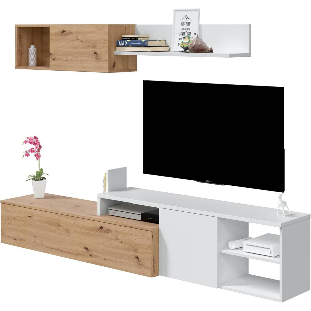 Salon mural beige bois ingenierie, 221 cm de large a 1 porte